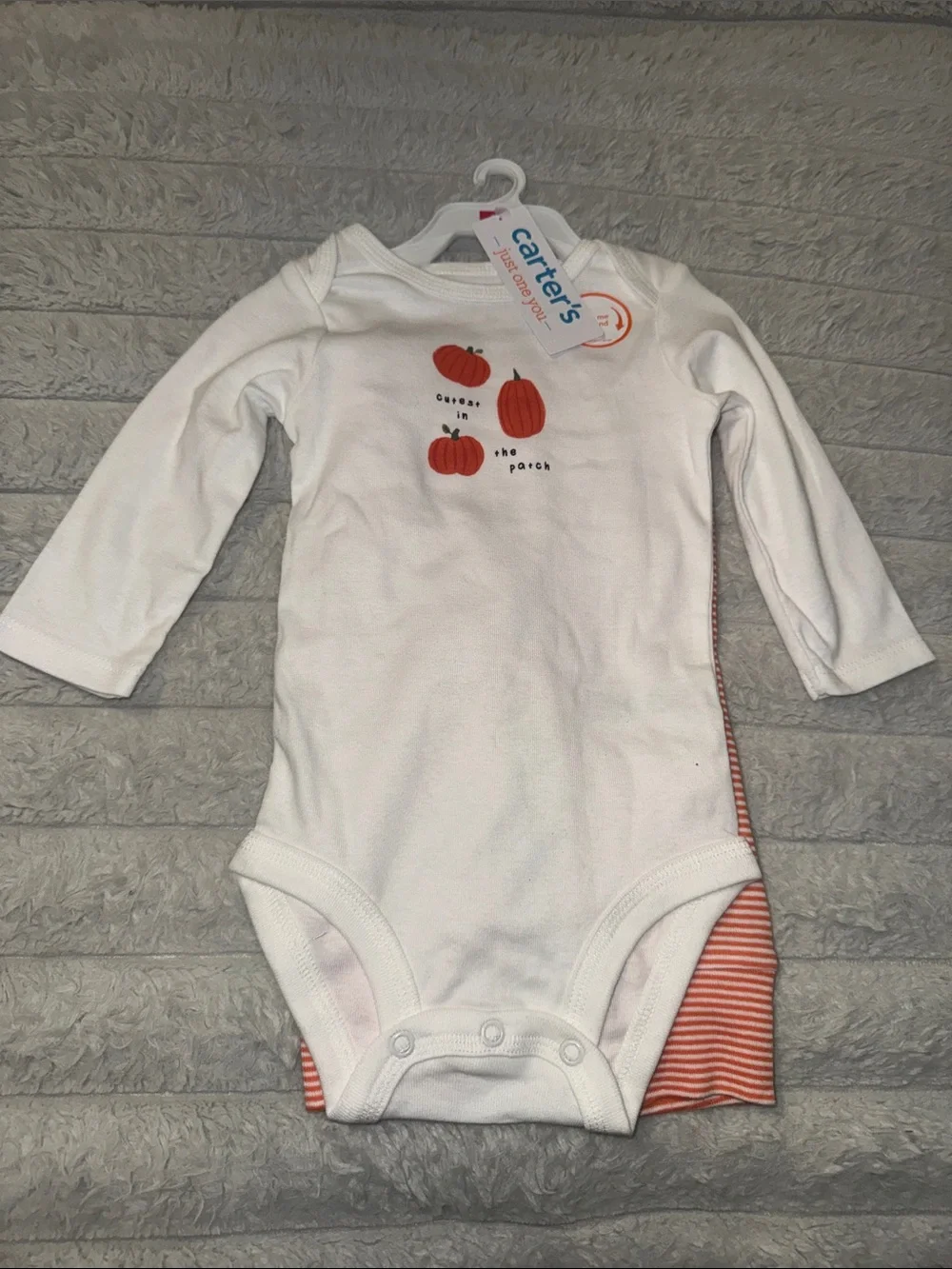Carter's White Long-Sleeve Bodysuit with Orange Pumpkin Motif